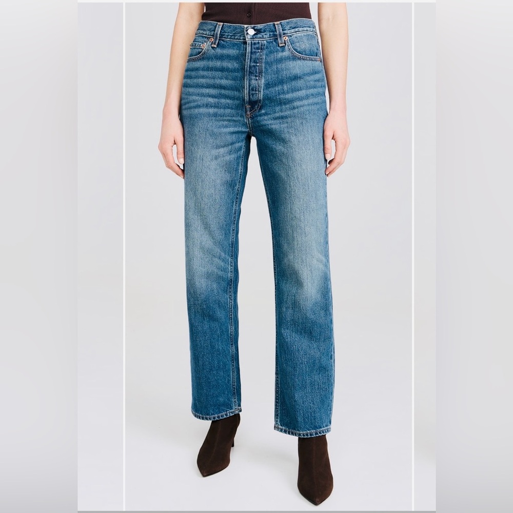 Alex Mill The Bev Relaxed High Waist Straight Blue Washed Women Jeans Sz 32 NWT